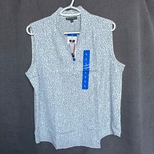 Adrianna Papell Blue White Leaf Print Sleeveless Blouse NWT XS–XXL Multi Size